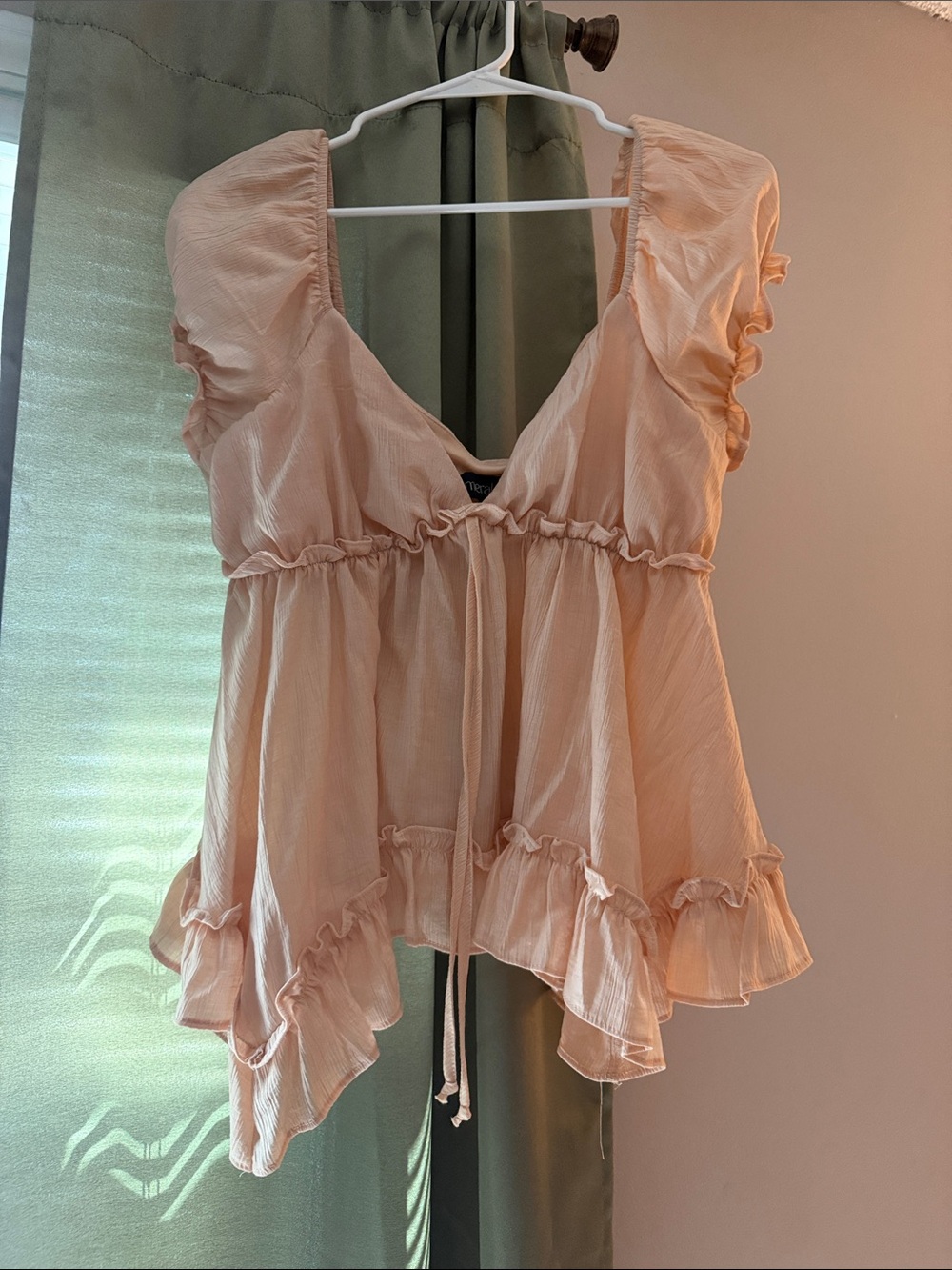 meraki Light Peach Ruffle Peplum Blouse